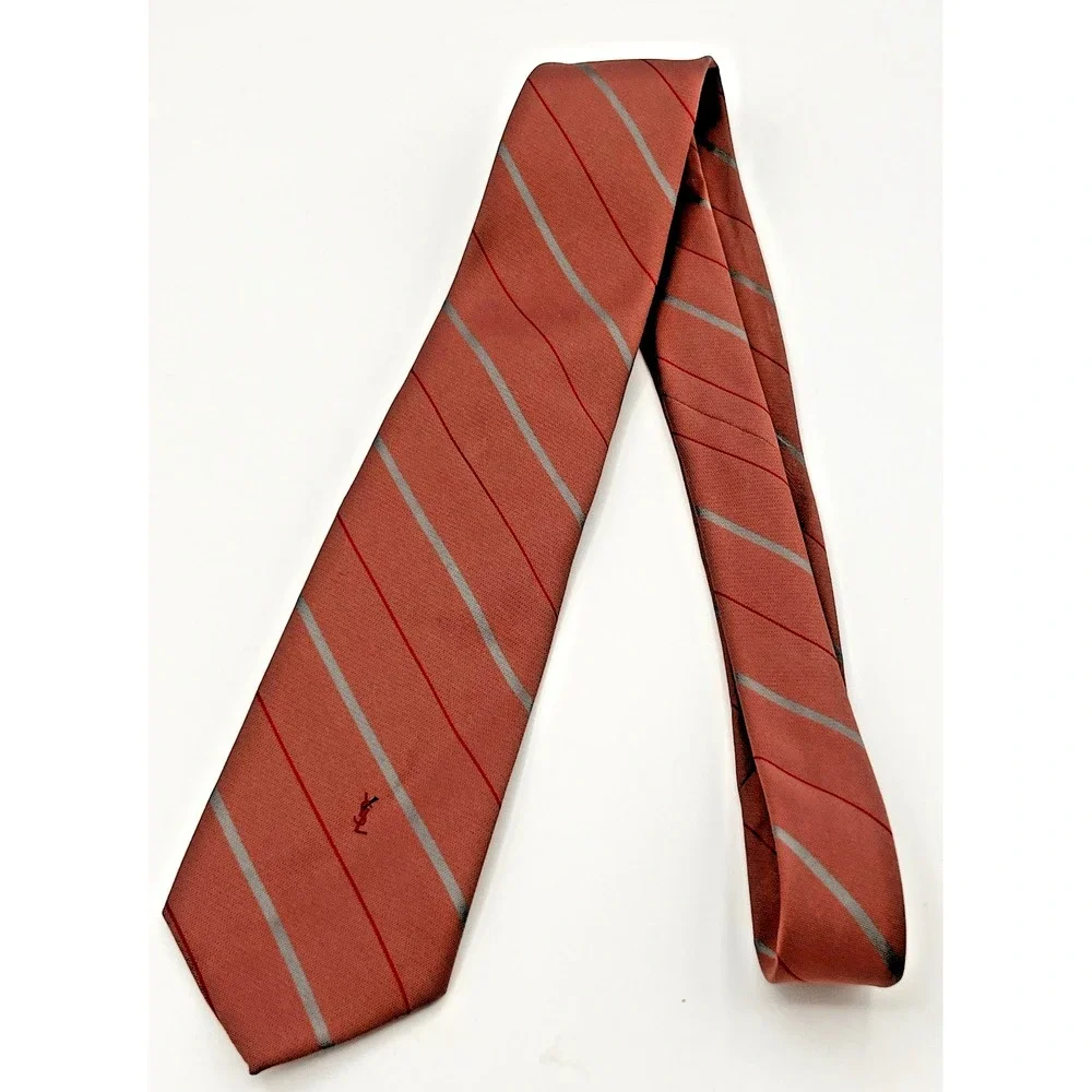 Vintage Yves Saint Laurent Tie Mauve/Pink Diagonal Stripe YSL Neckwear Designer